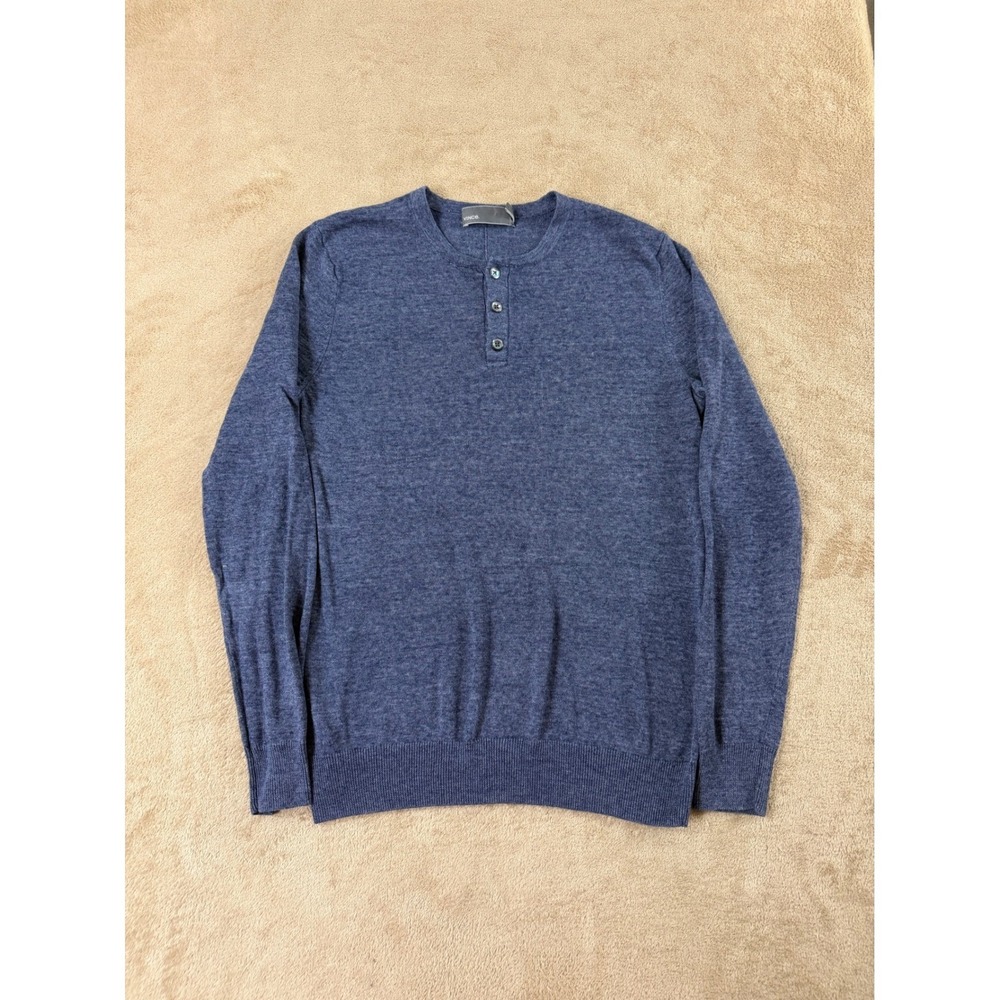 Vince Henley‎ Sweater Mens Size Small Blue Linen Blend Long Sleeve EUC